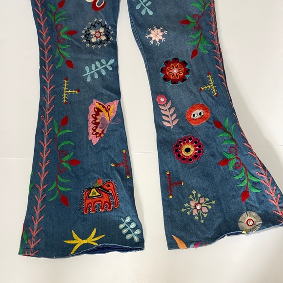 Alice + Olivia Multicolor Embroidered Flare Jeans - Picture 2 of 10